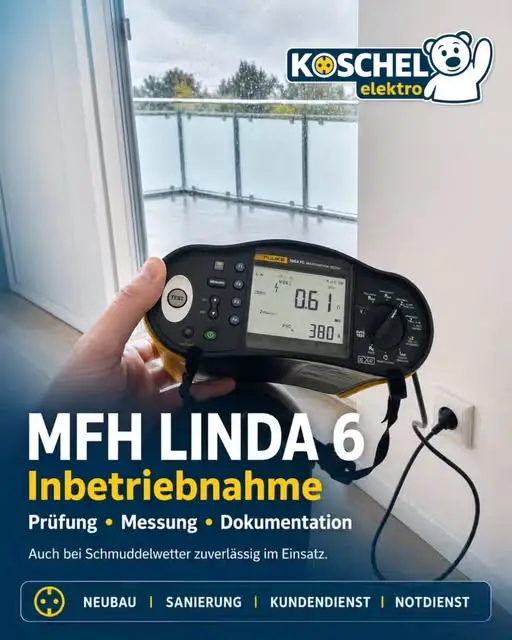 Beitrag von KOSCHEL elektro: Messgerät bei der Inbetriebnahme des Mehrfamilienhauses Linda 6.